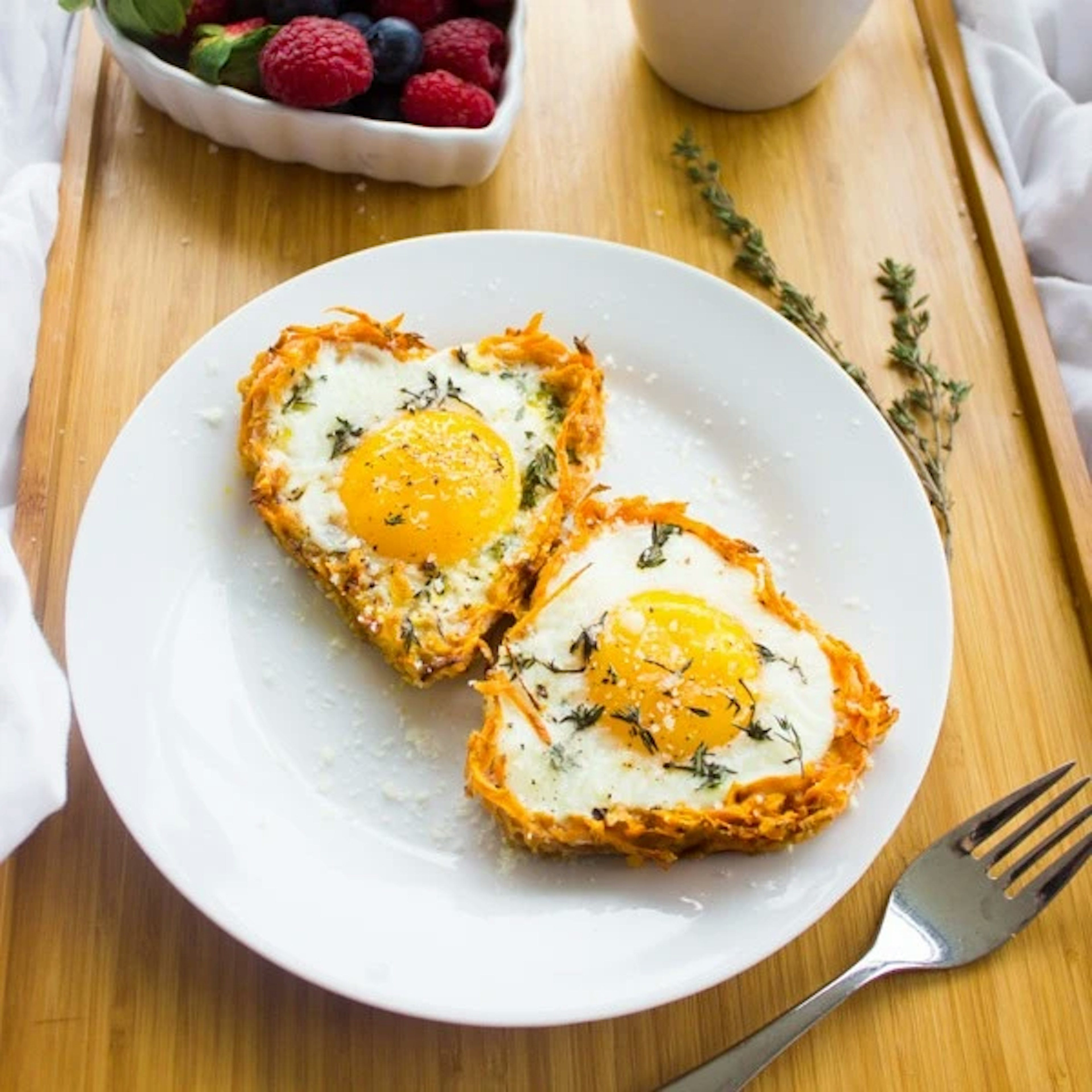 Baked Eggs in Sweet Potato Crusts