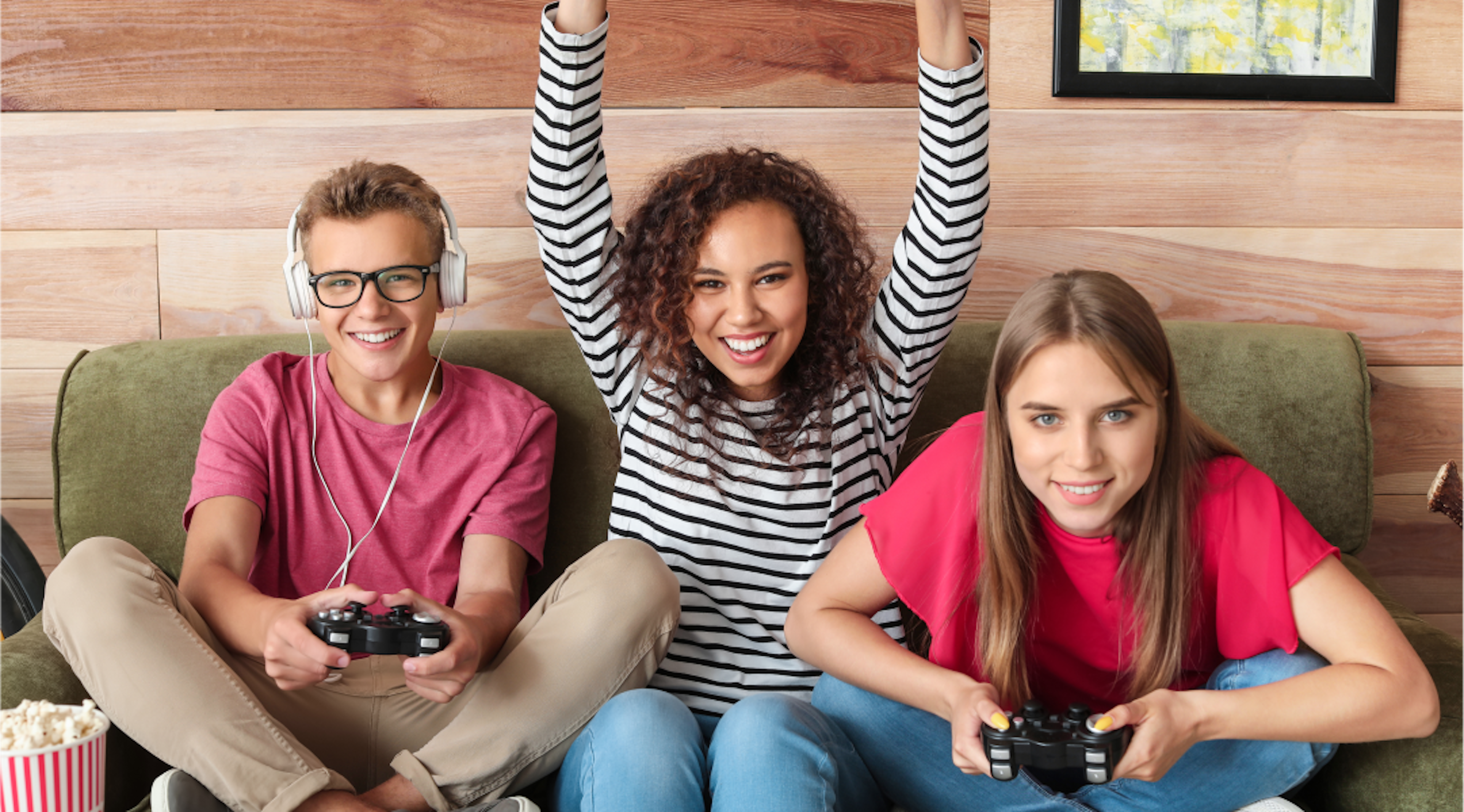 teens playing video game