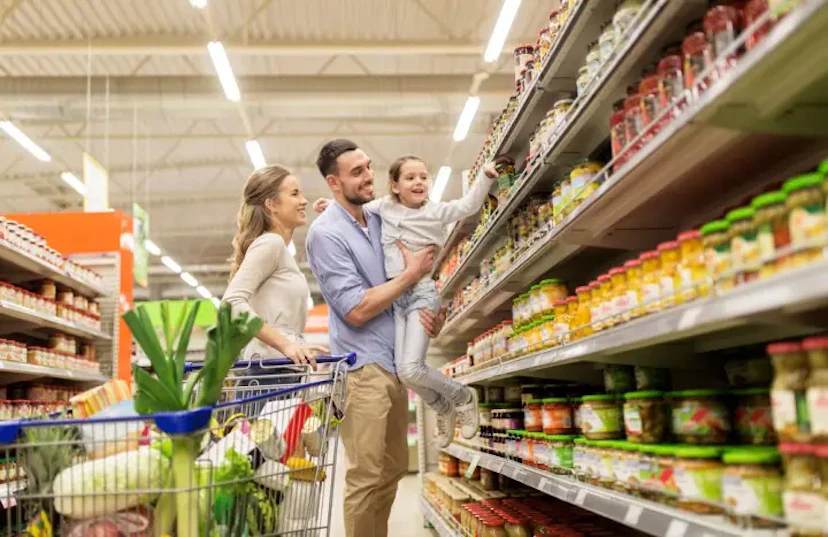 family shopping for groceries