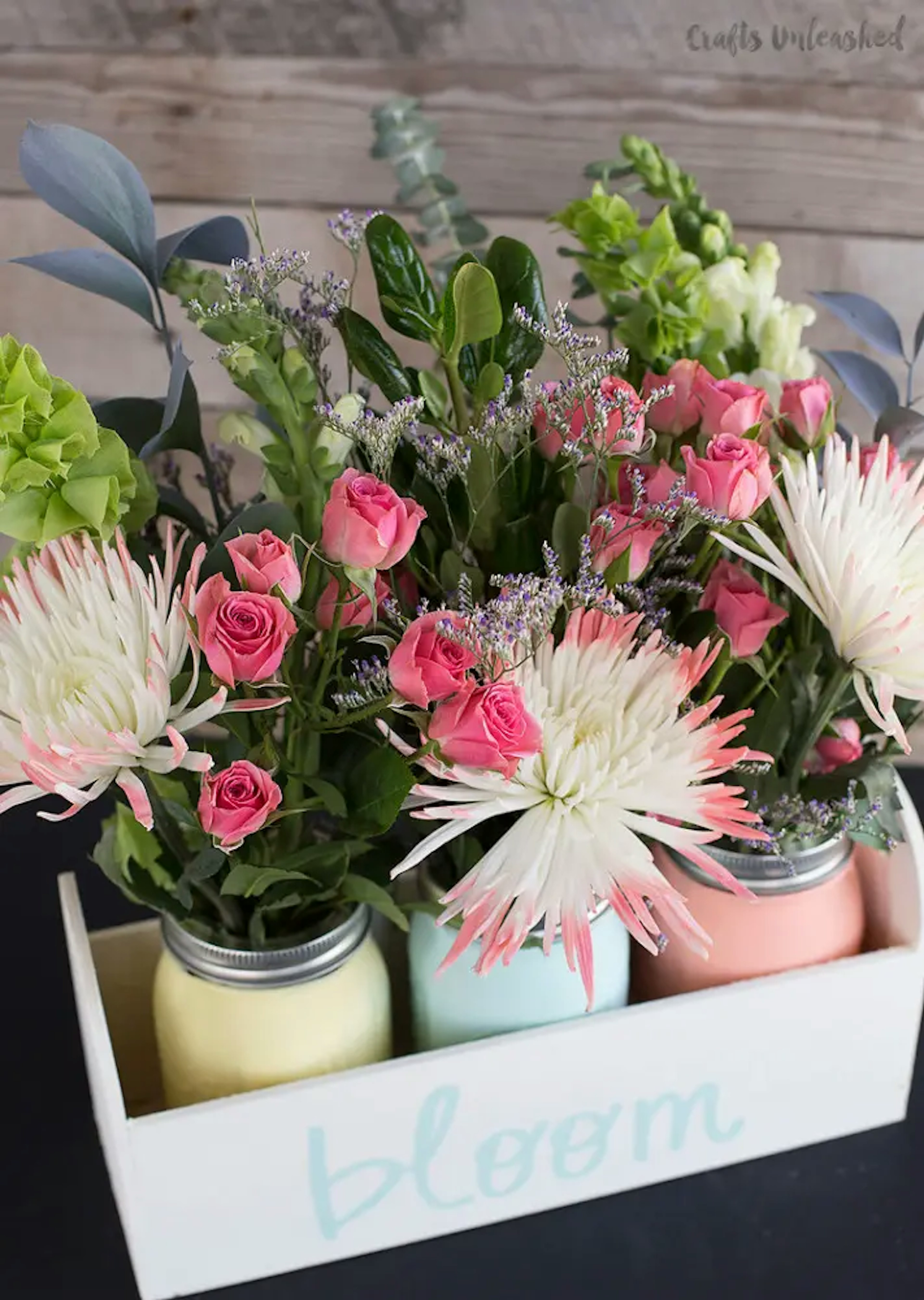 Chalk-painted Mason Jar Planter Box