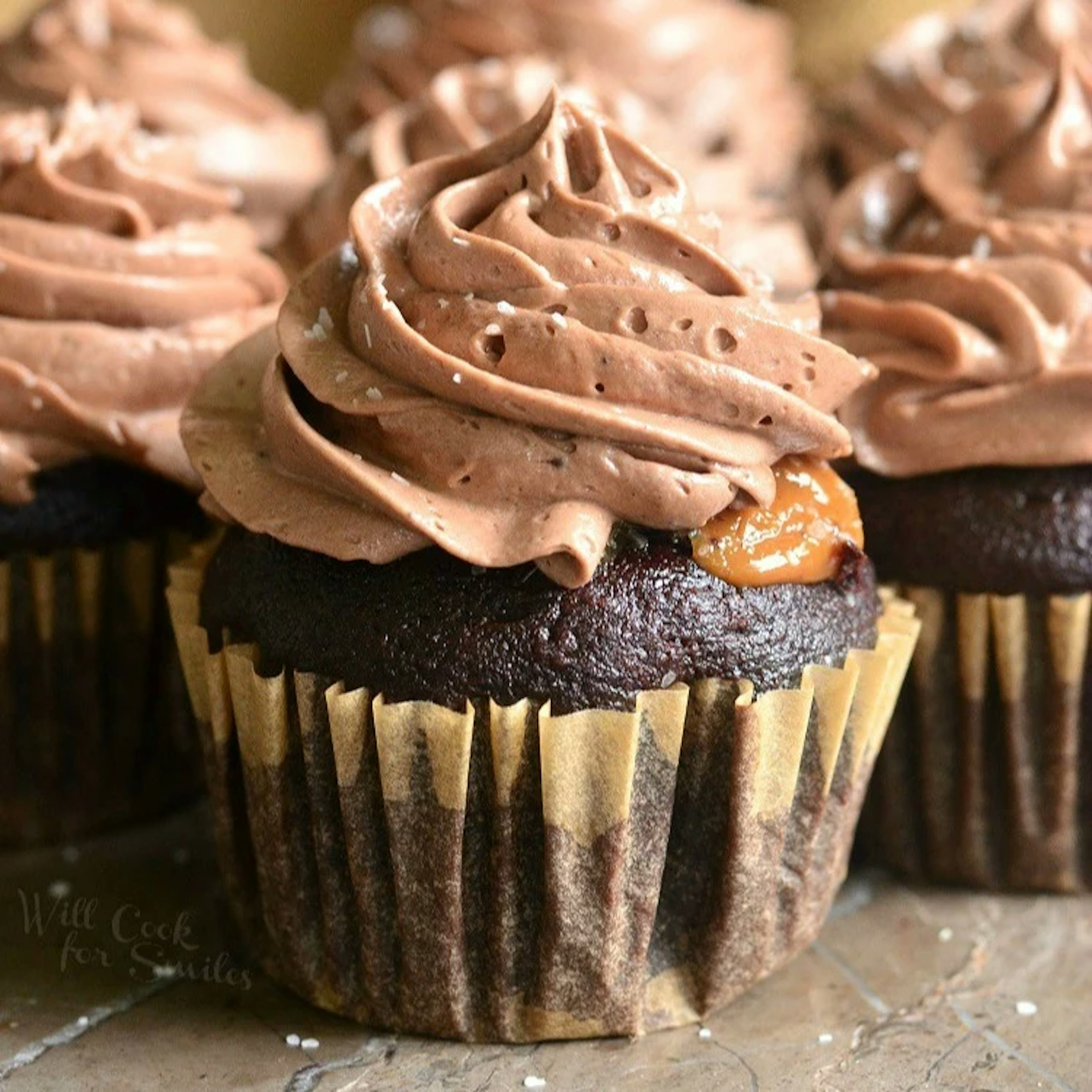 Chocolate Cupcakes w/ Salted Dulce de Leche Filling