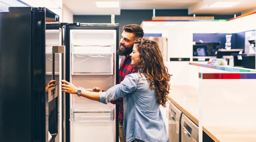 couple shopping for a fridge