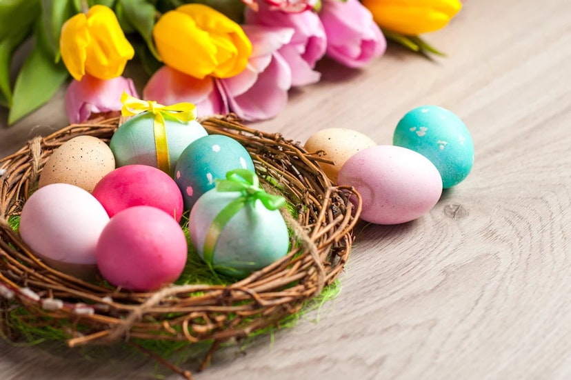 Basket of dyed Easter eggs