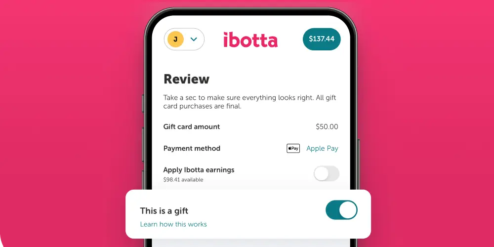 The Ibotta app displaying the option to mark a purchase as a gift