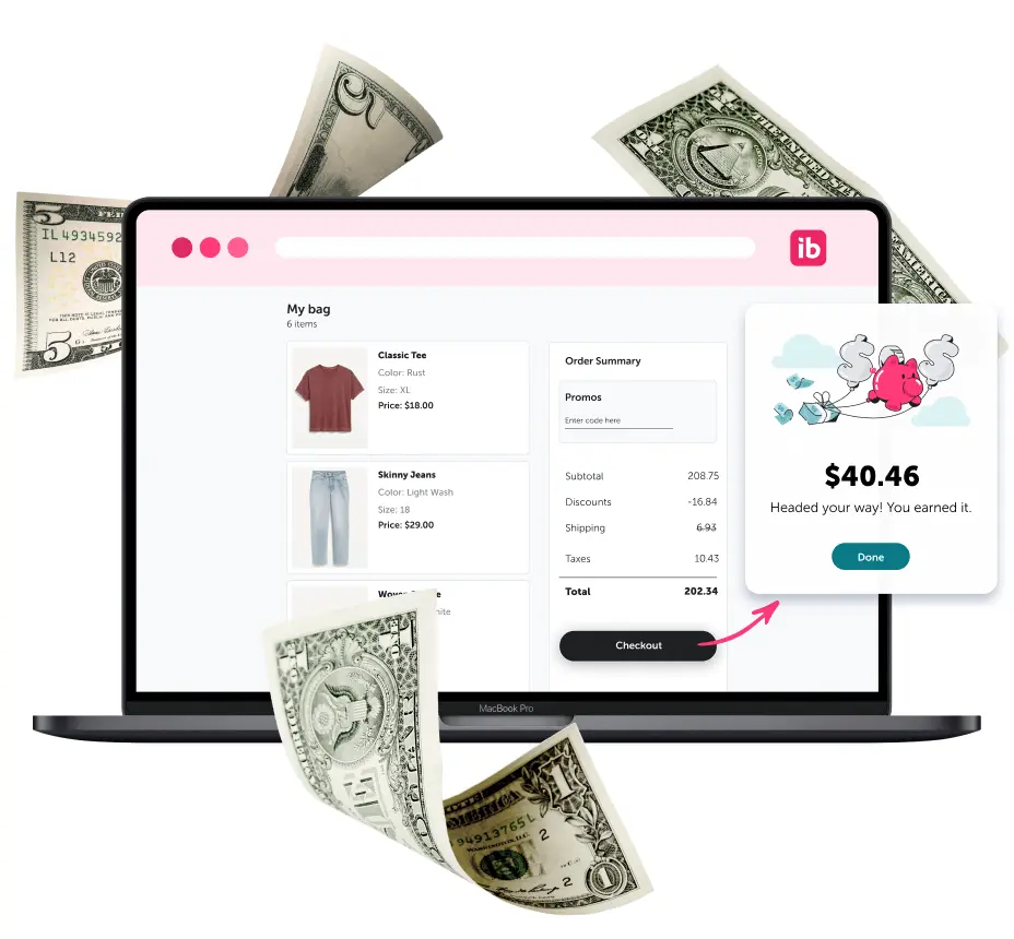 A laptop showing all of your cash back earnings
