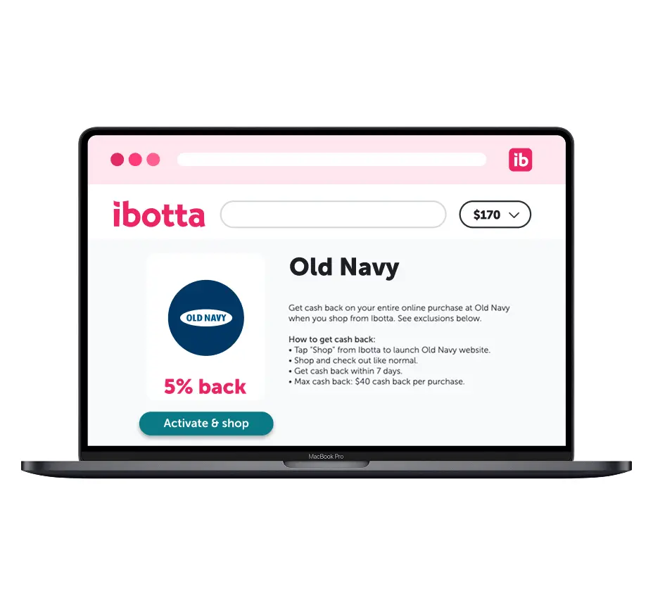 A laptop displaying an Ibotta X Old Navy offer