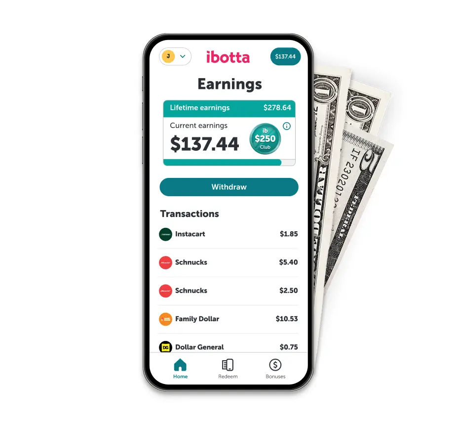 The Ibotta app showing your earnings
