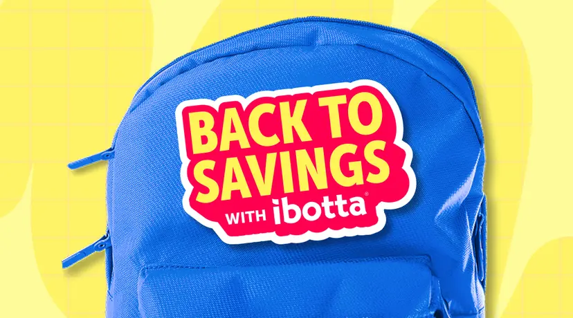Blue backpack with the copy "Back to Savings with Ibotta".