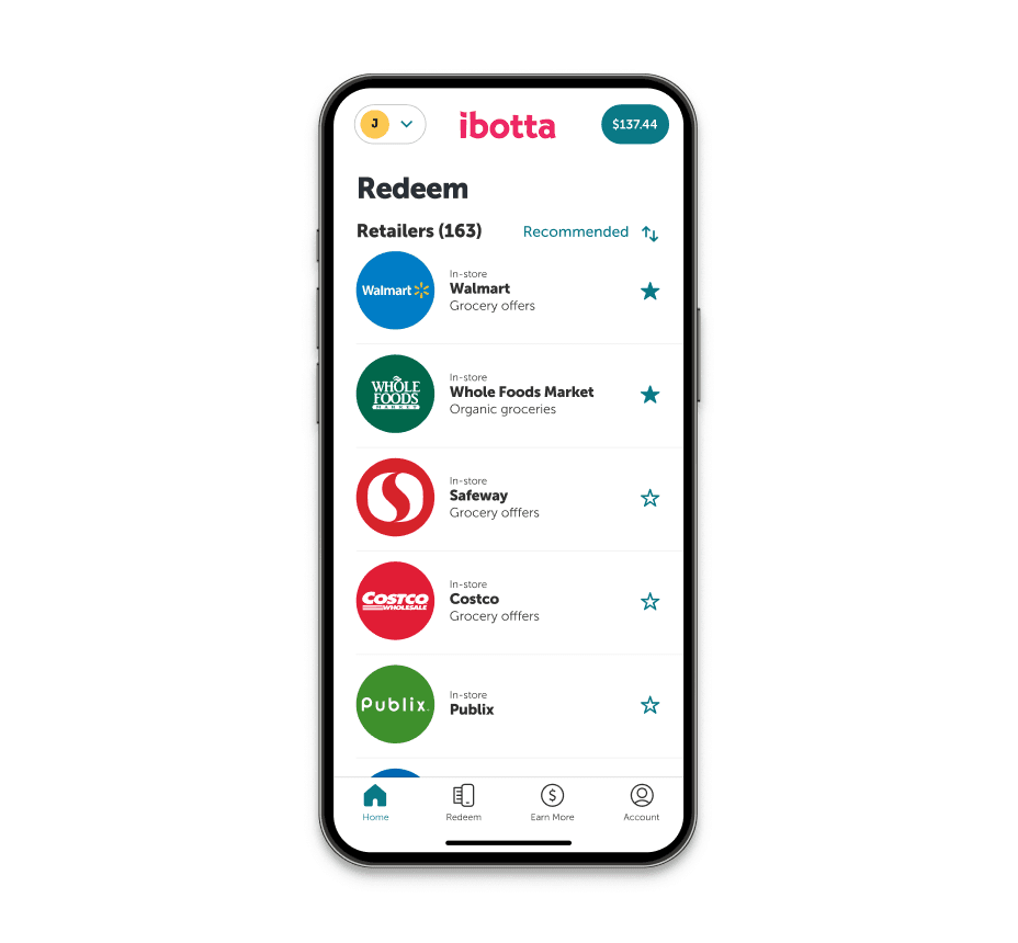 Redeem rewards with retailers, Walmart, Whole Foods, Safeway