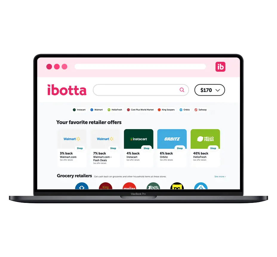 A laptop displaying Ibotta's current offers