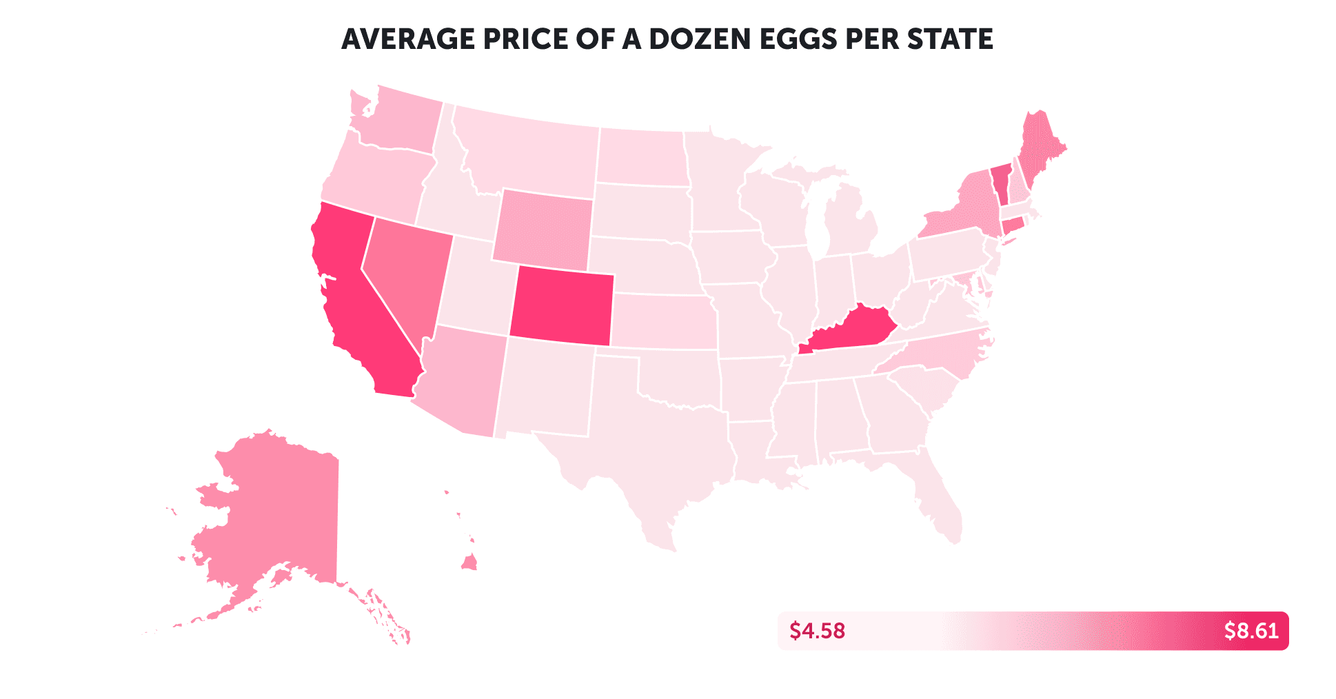 Map showing the states with the highest prices of eggs